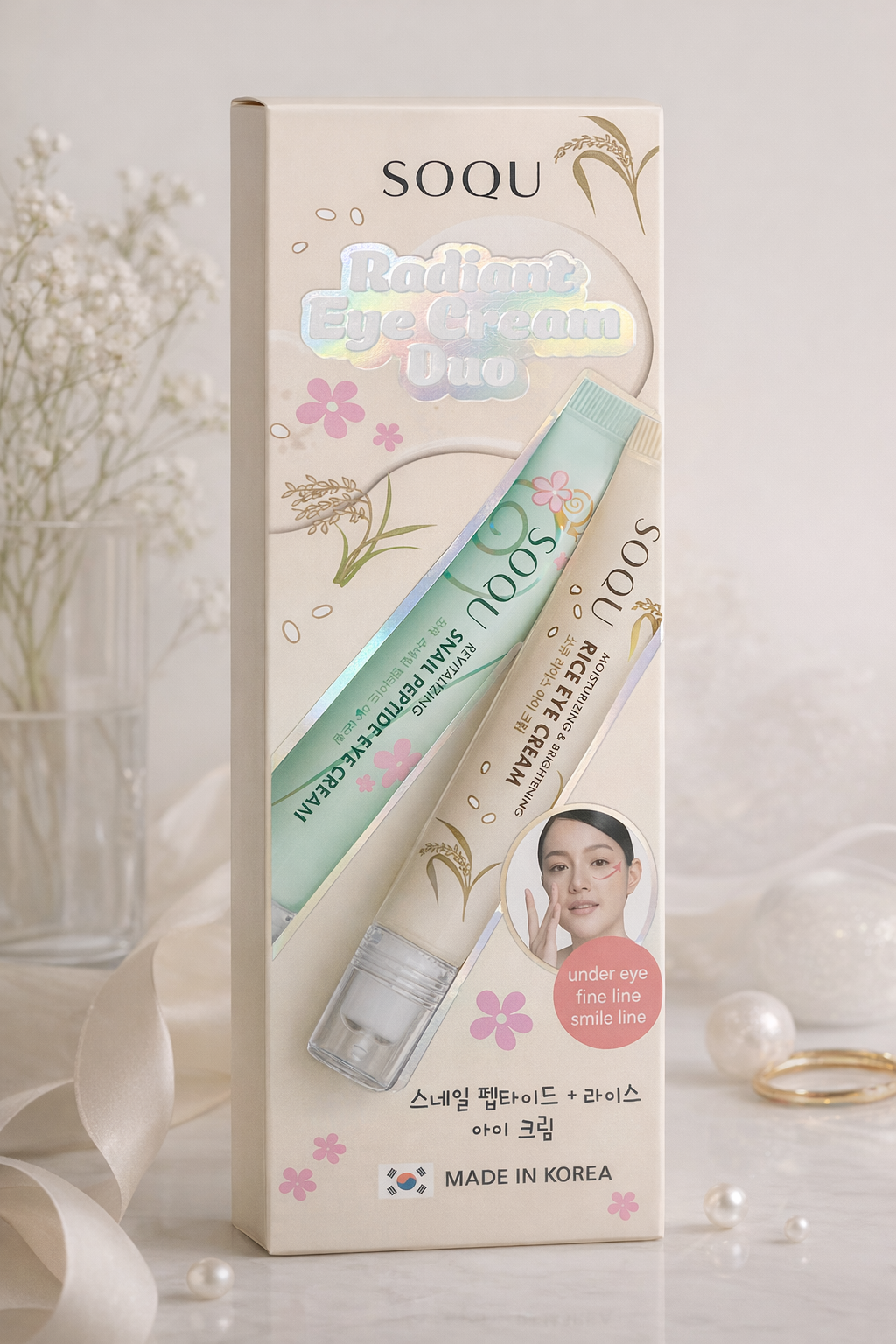 Radiant Eye Cream Duo,SOQU Rice Eye Cream y Snail Peptide eye cream.