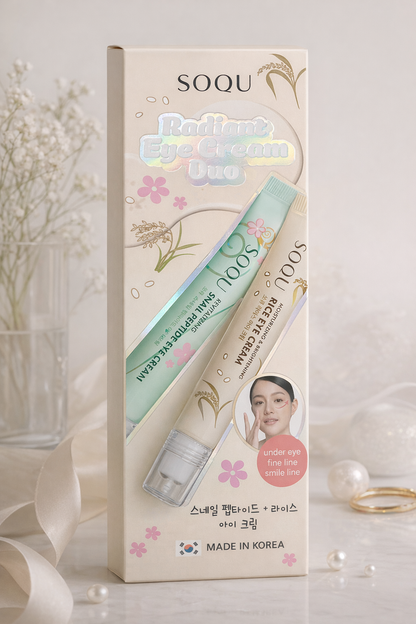 Radiant Eye Cream Duo,SOQU Rice Eye Cream y Snail Peptide eye cream.