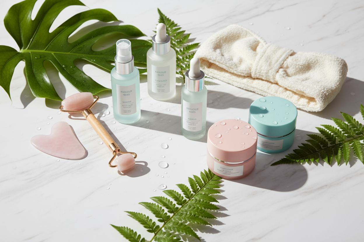 Creame una images lumpia Fresca Moderna que muestre que vendo products para la piel y accesorios